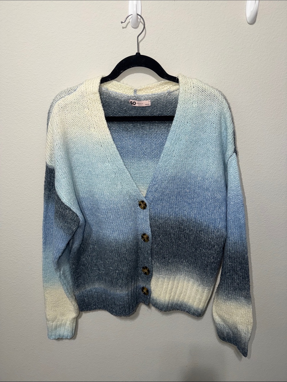 SO Ombre Blue and Gray V-Neck Button Front Cardigan